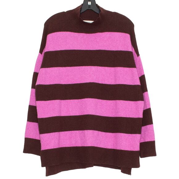 LOFT Sweaters - Loft Sweater Preppy Grunge Minimalist Boho Mock Neck Stripe Brown Pink Large